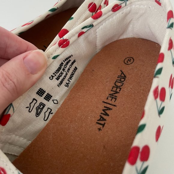 ARDENE White & Red Cherry Print Canvas Sneakers / Espadrilles / Flats - Size 8 - Picture 4 of 6